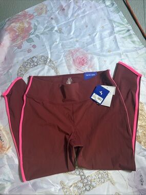 JoyLab Maroon Leggings with Hot Pink Trim